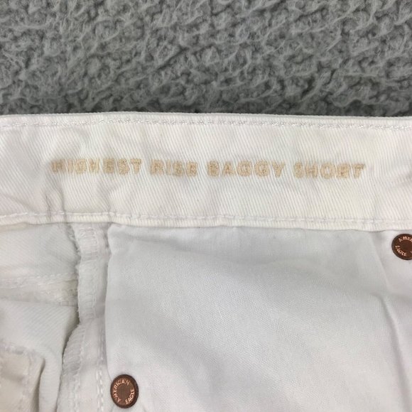 AMERICAN EAGLE Size 6 Highest Rise Distressed White Baggy Cut Off Shorts - Picture 10 of 16